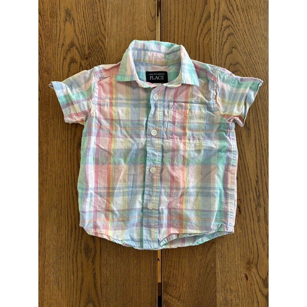 The Children's Place Baby Plaid Cotton Button-Up Shirt 12-18 Months Short Sleeve